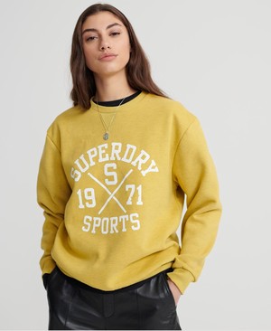 Superdry Classic Varsity Crew Női Pulóver Mustár | EHSVJ9047